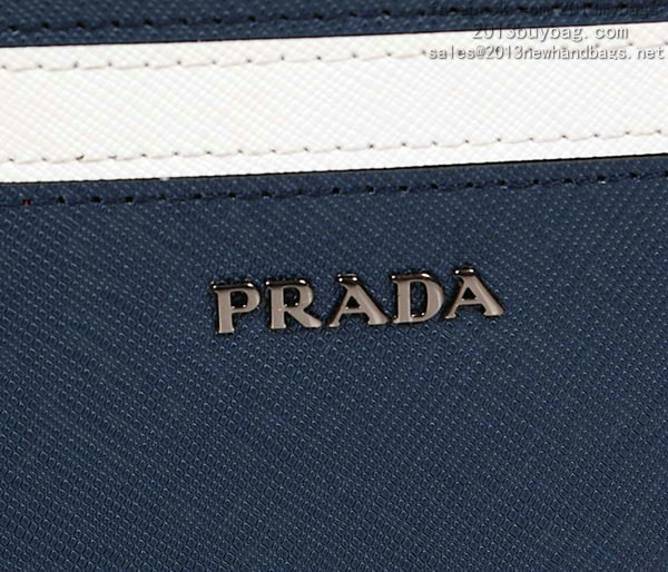 2014 Prada Saffiano Leather Clutch 670 Blue&White